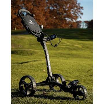 OMADA GOLF Trilite Golf Push Cart | Lightweight and Folding Golf Bag Stand | Grey and Black