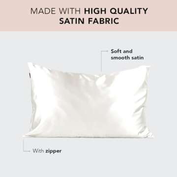 Kitsch Satin Pillowcase with Zipper for Hair & Skin, Softer Than Silk Pillow Cases Queen, Wrinkle-Free, Smooth and Cooling Satin Pillow Covers, King Size 19"x36", Valentines Gift - Ivory