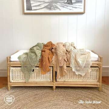 Zenviro Boho Throw Blanket, 50"x60", 100% Handmade Crochet Throw Blankets,100% Cotton Beige Throw, Decorative, Vintage Lace Blanket, Boho Decor, Photo Prop, Lightweight Knit