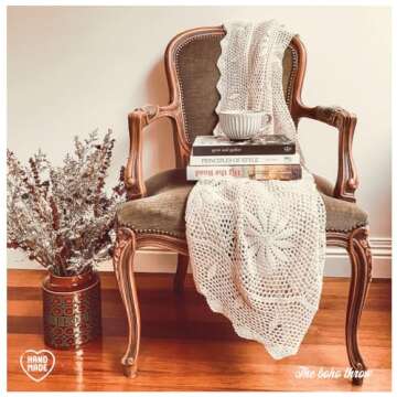 Zenviro Boho Throw Blanket, 50"x60", 100% Handmade Crochet Throw Blankets,100% Cotton Beige Throw, Decorative, Vintage Lace Blanket, Boho Decor, Photo Prop, Lightweight Knit