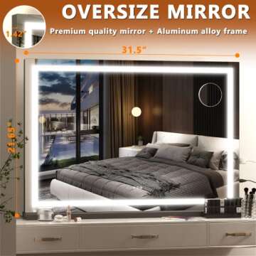Hasipu Vanity Mirror with Lights, 32" x 22" LED Makeup Mirror, Lighted Makeup Mirror with Dimmable 3...