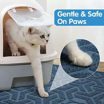 UPSKY Cat Litter Mat, Litter Trapping Mat Soft on Kitty Paws, Large Litter Box Mat 46 x 35 Inches Scatter Control for Cat Litter, Waterproof and Anti-Slip Cat Mat (Blue)