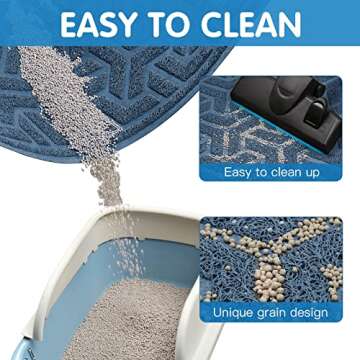 UPSKY Cat Litter Mat, Litter Trapping Mat Soft on Kitty Paws, Large Litter Box Mat 46 x 35 Inches Scatter Control for Cat Litter, Waterproof and Anti-Slip Cat Mat (Blue)