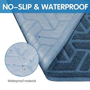 UPSKY Cat Litter Mat, Litter Trapping Mat Soft on Kitty Paws, Large Litter Box Mat 46 x 35 Inches Scatter Control for Cat Litter, Waterproof and Anti-Slip Cat Mat (Blue)