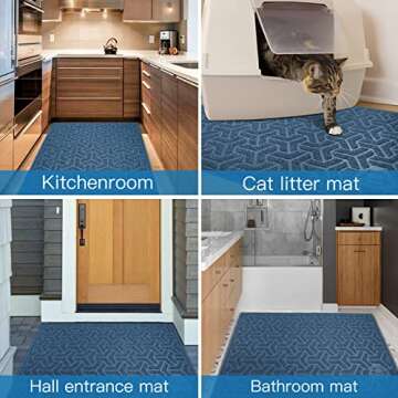 UPSKY Cat Litter Mat, Litter Trapping Mat Soft on Kitty Paws, Large Litter Box Mat 46 x 35 Inches Scatter Control for Cat Litter, Waterproof and Anti-Slip Cat Mat (Blue)