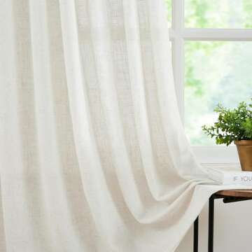 WEST LAKE Natural Linen Blended Pinch Pleated Semi Sheer Curtains 90 Inches Length,Neutral Light Fil...