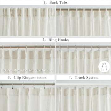 WEST LAKE Natural Linen Blended Pinch Pleated Semi Sheer Curtains 90 Inches Length,Neutral Light Filtering Drapes with Back Tabs,Airy Farmhouse Window Treatment fro Living Room Bedroom,42" Wx90 Lx2