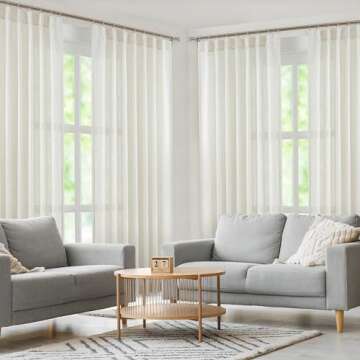 WEST LAKE Natural Linen Blended Pinch Pleated Semi Sheer Curtains 90 Inches Length,Neutral Light Filtering Drapes with Back Tabs,Airy Farmhouse Window Treatment fro Living Room Bedroom,42" Wx90 Lx2