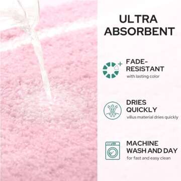 HOMEIDEAS Bathroom Rugs Sets 2 Piece, Soft and Water Absorbent Microfiber Carpet, Non-Slip Washable Bath Mats (20"x32"+16"x24", Pink and White)