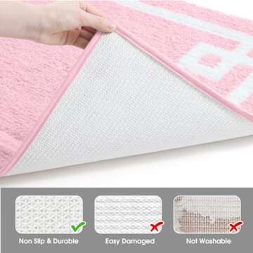 HOMEIDEAS Bathroom Rugs Sets 2 Piece, Soft and Water Absorbent Microfiber Carpet, Non-Slip Washable Bath Mats (20"x32"+16"x24", Pink and White)