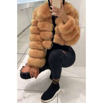 loveimgs Women Fluffy Faux Fur Coat Cropped Jacket Puffer Jacket Zip Up Winter Warm Fuzzy Teddy Jack...