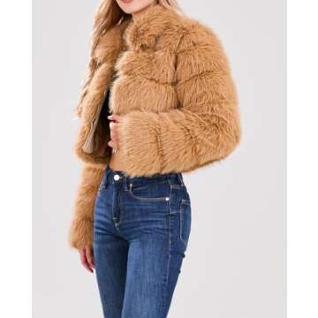 Stylish loveimgs Women Fluffy Faux Fur Cropped Jacket