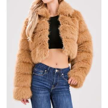 Stylish loveimgs Women Fluffy Faux Fur Cropped Jacket