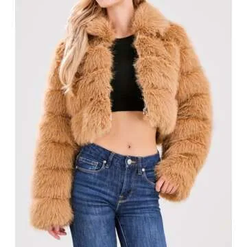 Stylish loveimgs Women Fluffy Faux Fur Cropped Jacket