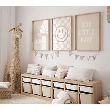 Neutral Checkered Smiley Face Poster for Kids Room Rad Little Dude Decor Neutral Nursery Wall Decor UNFRAMED (Beige B, 11x14)