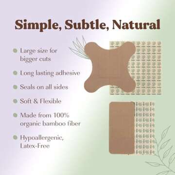 FEBU Eco-Friendly Large Organic Bamboo Bandages | PFAS Free Bandages for Scrapes & Cuts | Flexible Fabric Bandage | Latex Free Wound Dressing | Fully Compostable | 20 Count Assorted Large Bandage