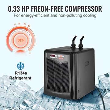 VEVOR Aquarium Chiller, 110 Gal 416 L, 1/3 HP Hydroponic Water Chiller, Quiet Refrigeration Compressor for Seawater and Fresh Water, Fish Tank Cooling System with Pump/Hose, for Jellyfish, Coral Reef