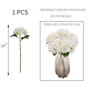Kimura's Cabin 5pcs 21" Real Touch Hydrangeas Fake White Flowers Full Latex Artificial Hydrangea Flowers Stems for Home Table Centerpieces Wedding Party Decoration