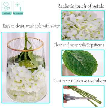 Kimura's Cabin 5pcs 21" Real Touch Hydrangeas Fake White Flowers Full Latex Artificial Hydrangea Flowers Stems for Home Table Centerpieces Wedding Party Decoration