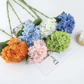 Kimura's Cabin 5pcs 21" Real Touch Hydrangeas Fake White Flowers Full Latex Artificial Hydrangea Flowers Stems for Home Table Centerpieces Wedding Party Decoration