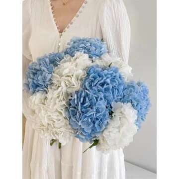 Kimura's Cabin 5pcs 21" Real Touch Hydrangeas Fake White Flowers Full Latex Artificial Hydrangea Flowers Stems for Home Table Centerpieces Wedding Party Decoration