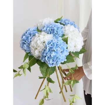 Kimura's Cabin 5pcs 21" Real Touch Hydrangeas Fake White Flowers Full Latex Artificial Hydrangea Flowers Stems for Home Table Centerpieces Wedding Party Decoration