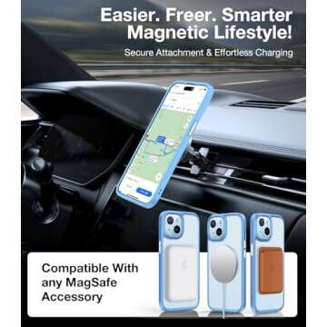 TORRAS Magnetic Designed for iPhone 15 Case iPhone 14 Case, Compatible with MagSafe, Military Grade Drop Tested, Shockproof Hard Back Soft Edge Slim Protective Case for iPhone 14/15 Case, Blue