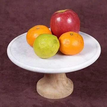 Elegant Marble & Wood Dessert Stand - 10" Round Cake Plate