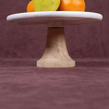 Elegant Marble & Wood Dessert Stand - 10" Round Cake Plate
