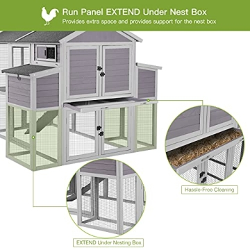 Chicken Coop with Large Nesting Box Outdoor Wooden Hen House Poultry Cage with Run (Grey-48)