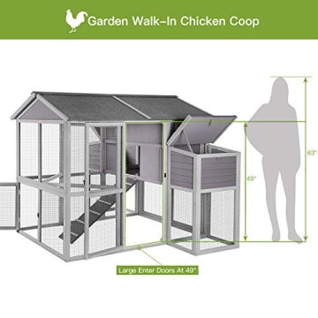 Chicken Coop with Large Nesting Box Outdoor Wooden Hen House Poultry Cage with Run (Grey-48)
