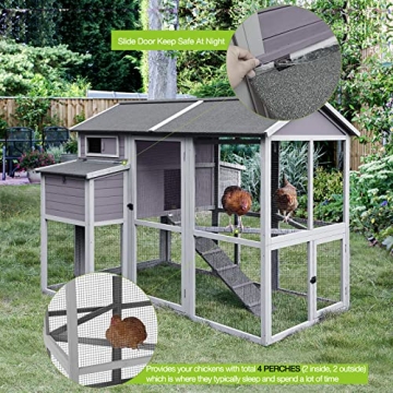 Chicken Coop with Large Nesting Box Outdoor Wooden Hen House Poultry Cage with Run (Grey-48)