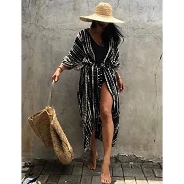 Black Tie Dye Beach Swimsuit Cover-Up Kimono