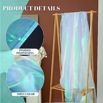 Ganeen 11 Yard Iridescent Fabric Organza Fabric Sheer 59 Inches Wide Rainbow Laser Gradient Lace Holographic Gauze for DIY Dress Curtain Costume Background Wedding Party Decor (White)