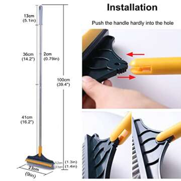 2 in 1 Cleaning Scrub Brush Grout Brush Scrape Floor Scrub Brush with Long Handle V-Shape Stiff Bristle Brush Scrubber with Squeegee 120°Rotating Magic Broom Brush for Cleaning Bathroom Glass Wall