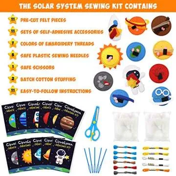 CiyvoLyeen Space Sewing Kit for Kids Solar System DIY Activity Kids Felt Craft Supplies for 7 8 9 10 11 12 Girls and Boys Educational Beginners Sewing Set of 11