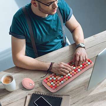 Wireless Keyboard and Mouse Combo, 2.4G USB Retro Typewriter Wireless Keyboard with Number Pad and S...