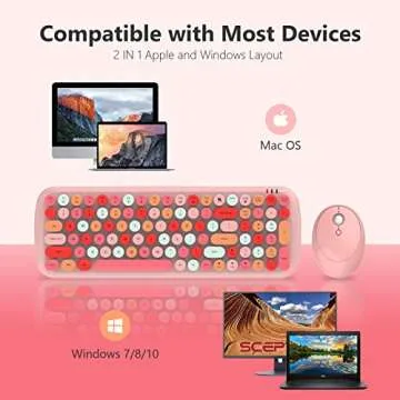 Wireless Keyboard and Mouse Combo, 2.4G USB Retro Typewriter Wireless Keyboard with Number Pad and Slim Noiseless Wireless Mouse for PC/Computer/Laptop/Desktop-Pink Colorful