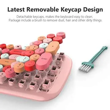 Wireless Keyboard and Mouse Combo, 2.4G USB Retro Typewriter Wireless Keyboard with Number Pad and Slim Noiseless Wireless Mouse for PC/Computer/Laptop/Desktop-Pink Colorful