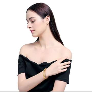 Women's Bangle Gold Cuff Bracelet Set, Stackable Dainty Simple 14K Gold Circle Chunky Bracelets Wrist Cuff Wrap Bracelet Minimalist Polished Finish Cuff Circle Bangle for Women