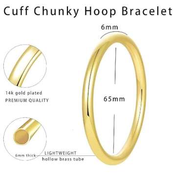 Women's Bangle Gold Cuff Bracelet Set, Stackable Dainty Simple 14K Gold Circle Chunky Bracelets Wrist Cuff Wrap Bracelet Minimalist Polished Finish Cuff Circle Bangle for Women