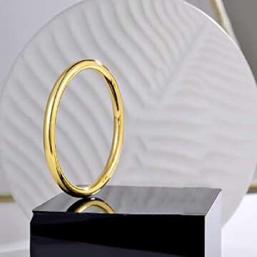 Women's Bangle Gold Cuff Bracelet Set, Stackable Dainty Simple 14K Gold Circle Chunky Bracelets Wrist Cuff Wrap Bracelet Minimalist Polished Finish Cuff Circle Bangle for Women