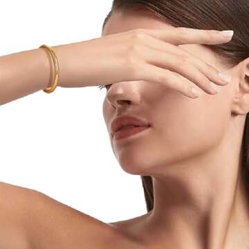 Women's Bangle Gold Cuff Bracelet Set, Stackable Dainty Simple 14K Gold Circle Chunky Bracelets Wrist Cuff Wrap Bracelet Minimalist Polished Finish Cuff Circle Bangle for Women