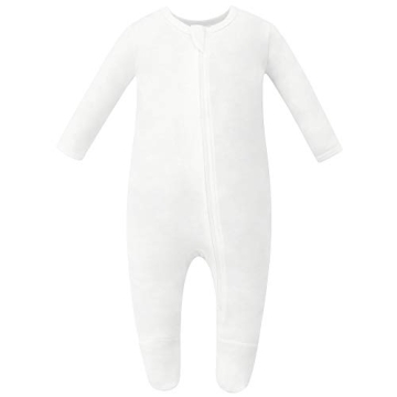 Owlivia Organic Cotton Baby Pajamas, Zip Front Sleep 'N Play, Footed Sleeper (0-3 Months, Ivory Whit...