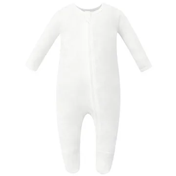 Owlivia Organic Cotton Baby Pajamas, Zip Front Sleep 'N Play, Footed Sleeper (0-3 Months, Ivory Whit...