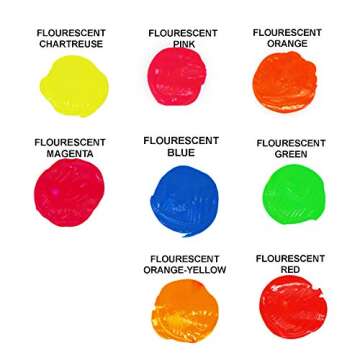 Golden Fluorescent Acrylic Colors Set | 4 Oz Heavy Body Acrylic paint | Complete Set of 8 Fluorescen...