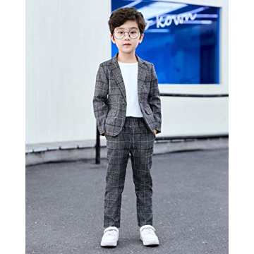Boys Plaid Blazer Pants Set - Classic Grey Suit