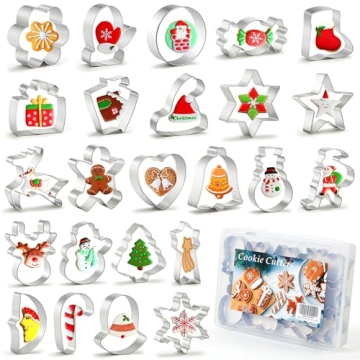 ESDOPA Christmas Cookie Cutters, 24Pcs Winter Holiday Christmas Cookie Cutter Set in Storage Box, St...