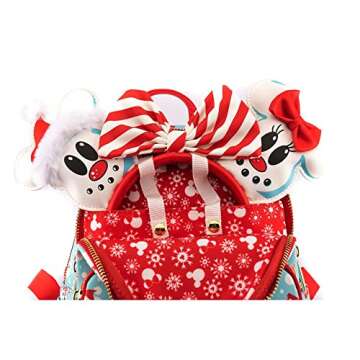 Loungefly Disney Christmas Mickey and Minnie Snowman AOP Womens Double Strap Shoulder Bag Purse with Ears Headband