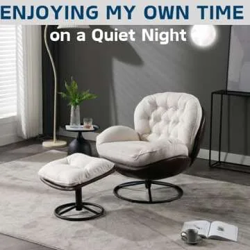 ZH4YOU Swivel Linen Fabric Accent Chair with Stool